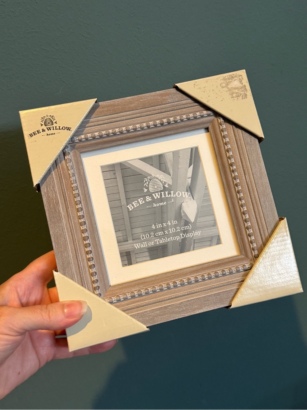 NWT Bee and Willow Farmhouse Gray Wood Beaded Photo Frame - 4x4